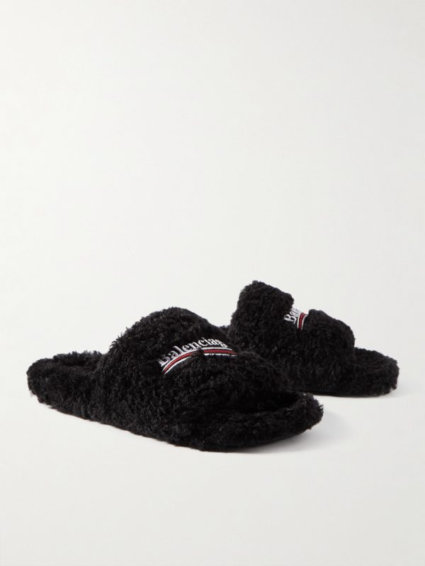 Logo-Embroidered Fleece Slides - FR