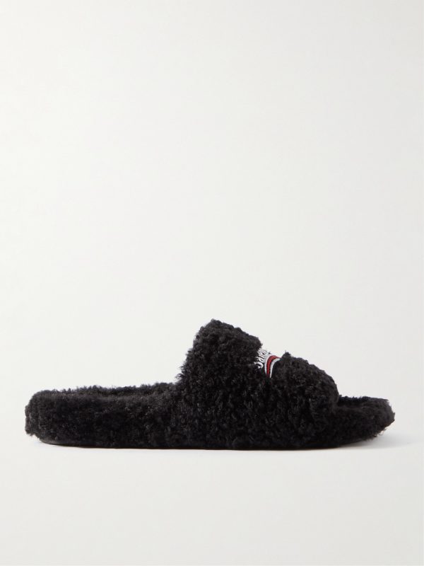 Logo-Embroidered Fleece Slides
