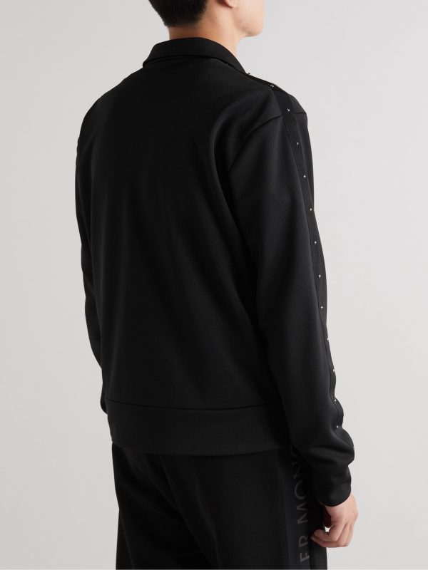 Logo-Appliquéd Studded Grosgrain-Trimmed Jersey Zip-Up Sweatshirt - BK Logo-Appliquéd Studded Grosgrain-Trimmed Jersey Zip-Up Sweatshirt - BK