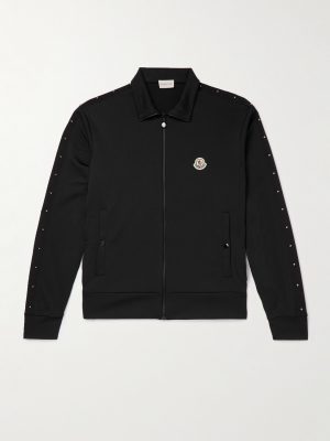 Logo-Appliquéd Studded Grosgrain-Trimmed Jersey Zip-Up Sweatshirt Logo-Appliquéd Studded Grosgrain-Trimmed Jersey Zip-Up Sweatshirt