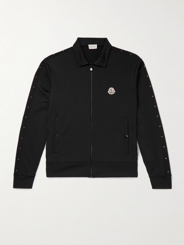 Logo-Appliquéd Studded Grosgrain-Trimmed Jersey Zip-Up Sweatshirt Logo-Appliquéd Studded Grosgrain-Trimmed Jersey Zip-Up Sweatshirt