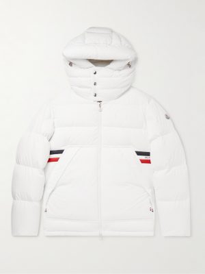 Fleole Logo-Print Striped Quilted Shell Hooded Down Jacket Fleole Logo-Print Striped Quilted Shell Hooded Down Jacket