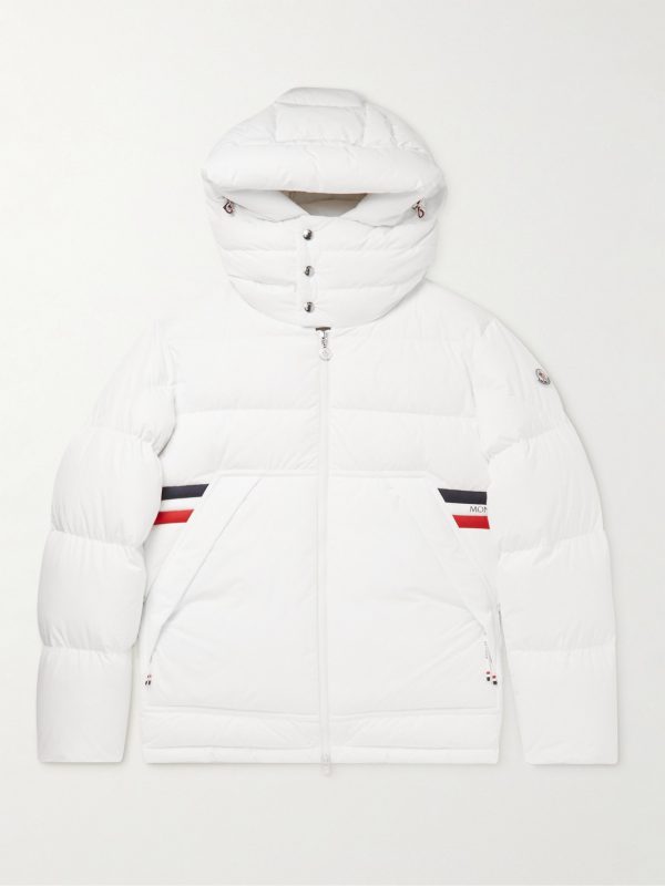 Fleole Logo-Print Striped Quilted Shell Hooded Down Jacket