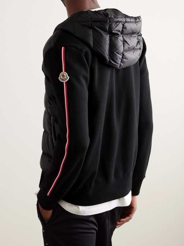 Slim-Fit Ribbed Wool and Quilted Shell Down Hooded Zip-Up Cardigan - BK Slim-Fit Ribbed Wool and Quilted Shell Down Hooded Zip-Up Cardigan - BK