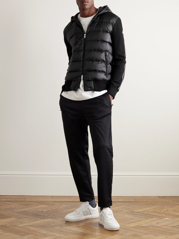 Slim-Fit Ribbed Wool and Quilted Shell Down Hooded Zip-Up Cardigan - OU Slim-Fit Ribbed Wool and Quilted Shell Down Hooded Zip-Up Cardigan - OU