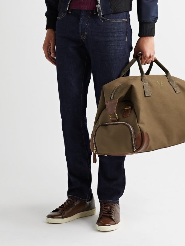 Weekender Leather-Trimmed Cotton-Canvas Holdall - OU Weekender Leather-Trimmed Cotton-Canvas Holdall - OU
