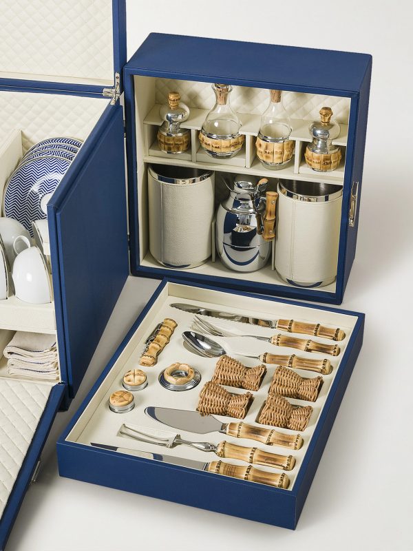 Bamboo and Leather Picnic Trunk - E3