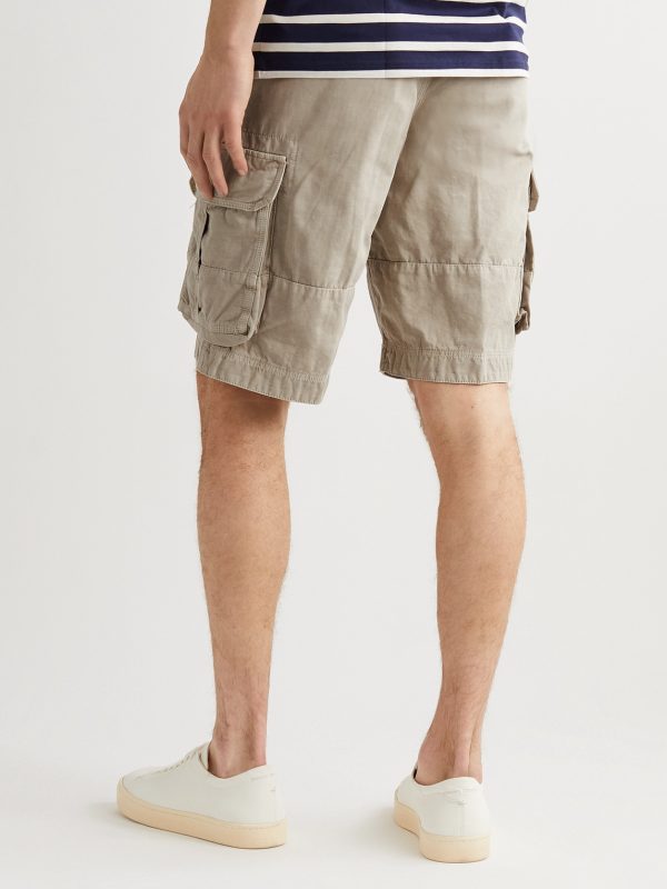 Washed Cotton and Linen-Blend Cargo Shorts - BK