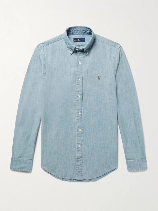 Slim-Fit Washed Cotton-Chambray Shirt