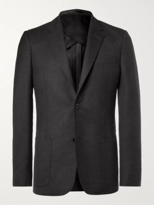 Grey Unstructured Worsted Wool Suit Jacket Grey Unstructured Worsted Wool Suit Jacket