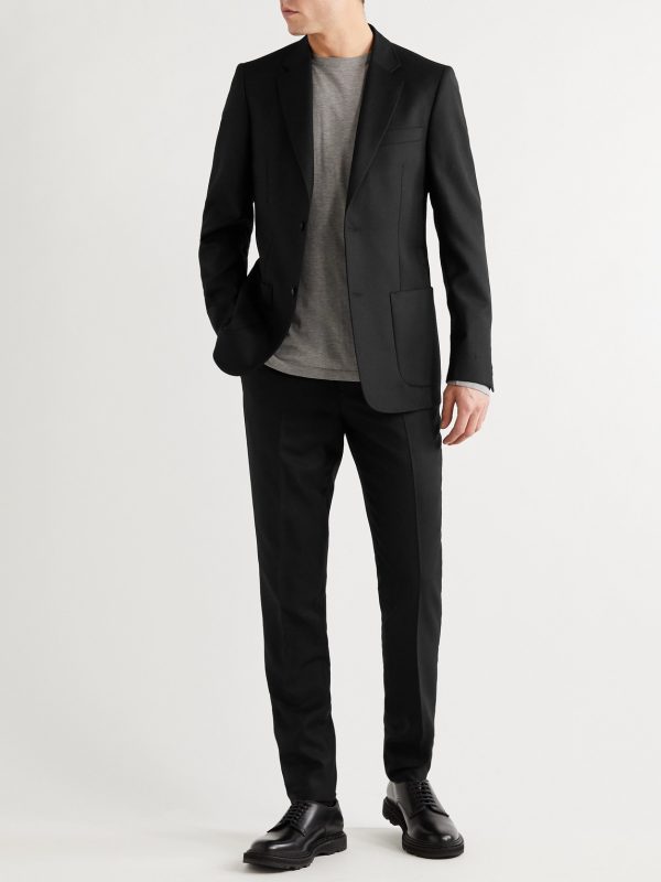 Black Unstructured Worsted Wool Suit Jacket - OU Black Unstructured Worsted Wool Suit Jacket - OU