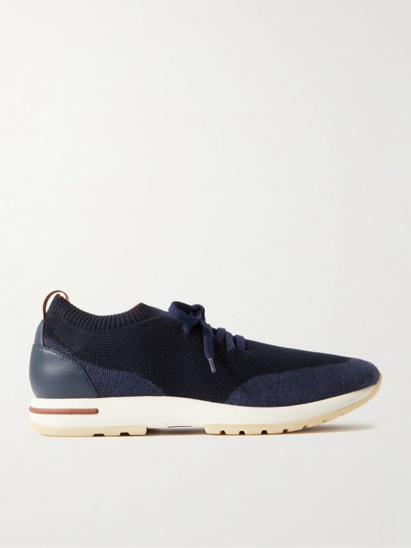 360 Flexy Walk Leather-Trimmed Knitted Wool Sneakers 360 Flexy Walk Leather-Trimmed Knitted Wool Sneakers