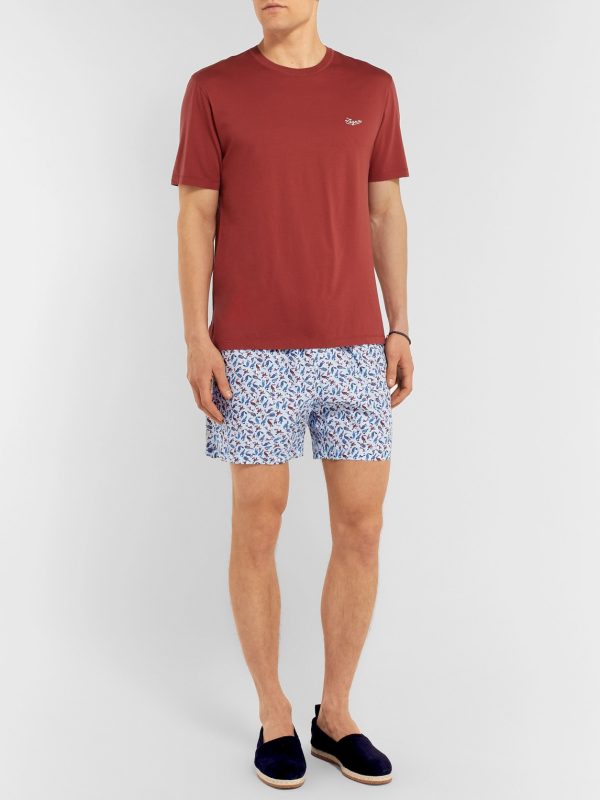 Mid-Length Printed Cotton Swim Shorts - OU