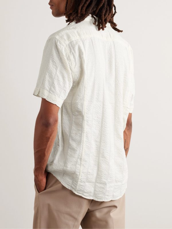 Camp-Collar Striped Cotton-Blend Seersucker Shirt - BK