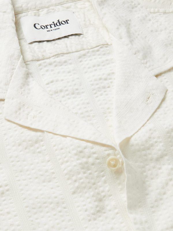 Camp-Collar Striped Cotton-Blend Seersucker Shirt - CU