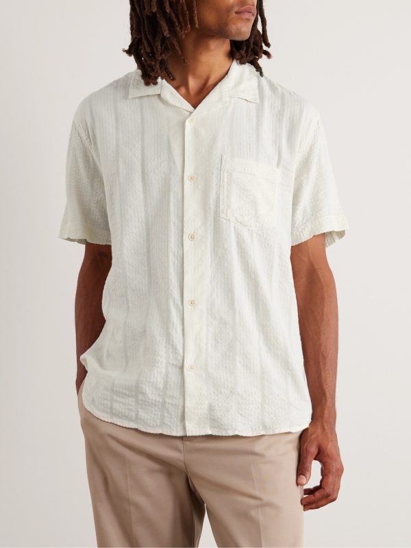 Camp-Collar Striped Cotton-Blend Seersucker Shirt - FR