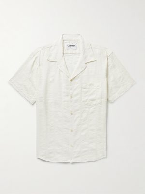 Camp-Collar Striped Cotton-Blend Seersucker Shirt Camp-Collar Striped Cotton-Blend Seersucker Shirt