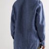 Grandad-Collar Linen Shirt - BK Grandad-Collar Linen Shirt - BK