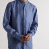 Grandad-Collar Linen Shirt - FR Grandad-Collar Linen Shirt - FR