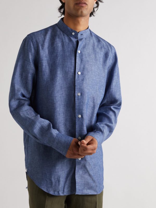 Grandad-Collar Linen Shirt - FR Grandad-Collar Linen Shirt - FR