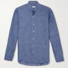 Grandad-Collar Linen Shirt Grandad-Collar Linen Shirt