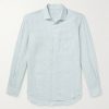 André Garment-Dyed Striped Linen Shirt
