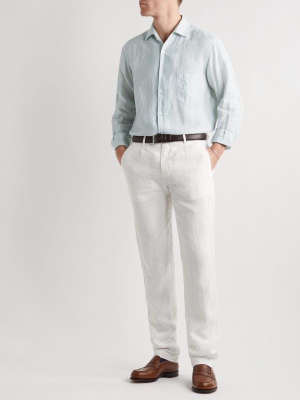 André Garment-Dyed Striped Linen Shirt - OU