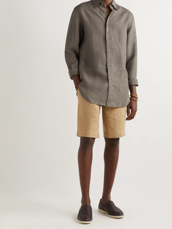 Straight-Leg Linen Drawstring Bermuda Shorts - OU Straight-Leg Linen Drawstring Bermuda Shorts - OU