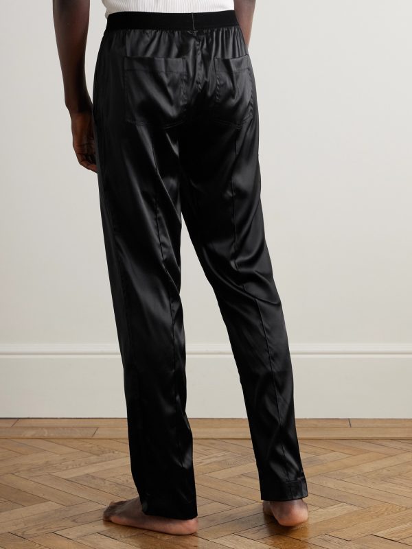 Velvet-Trimmed Stretch-Silk Satin Pyjama Trousers - BK