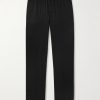 Velvet-Trimmed Stretch-Silk Satin Pyjama Trousers