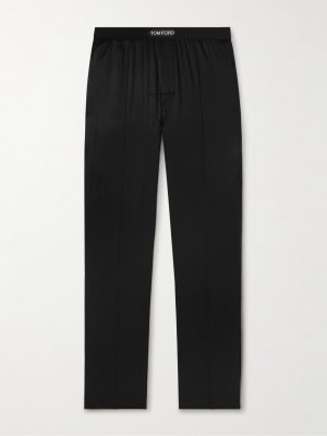Velvet-Trimmed Stretch-Silk Satin Pyjama Trousers