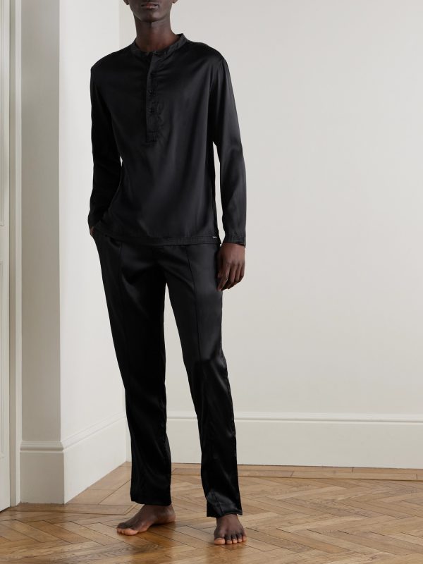 Velvet-Trimmed Stretch-Silk Satin Pyjama Trousers - OU