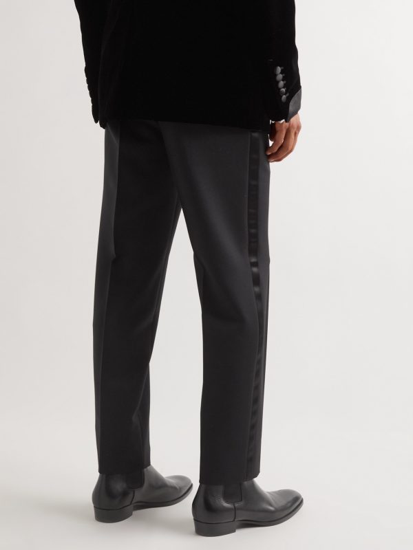 Straight-Leg Grain de Poudre Wool and Mohair-Blend Tuxedo Trousers - BK