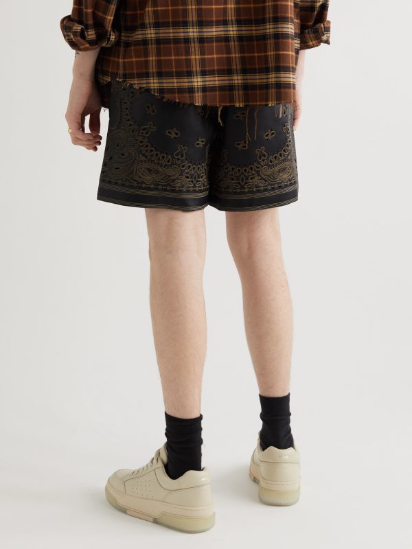 Wide-Leg Laser-Cut Leather Drawstring Shorts - BK