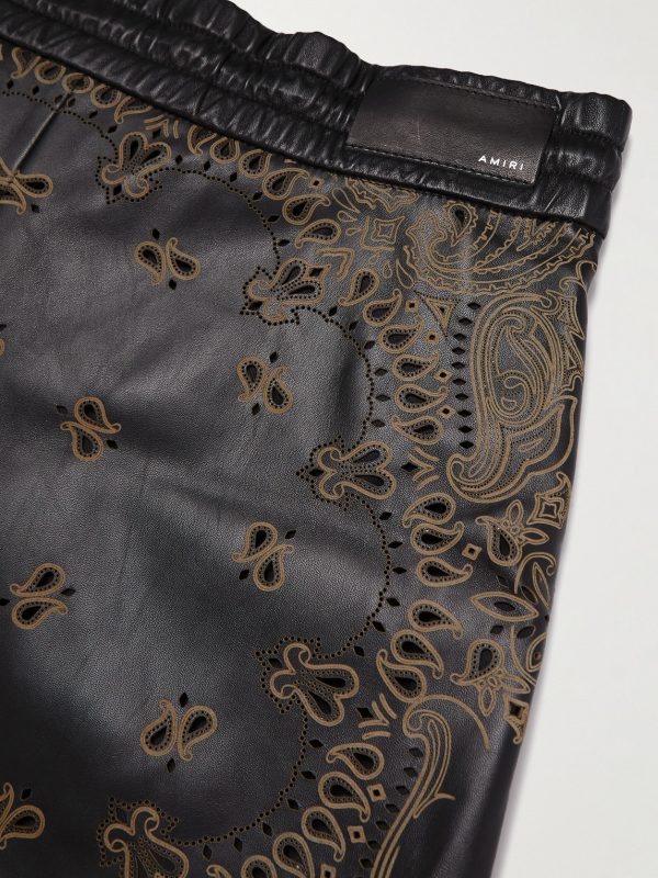 Wide-Leg Laser-Cut Leather Drawstring Shorts - CU