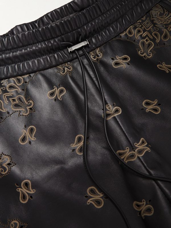 Wide-Leg Laser-Cut Leather Drawstring Shorts - E1