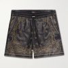 Wide-Leg Laser-Cut Leather Drawstring Shorts