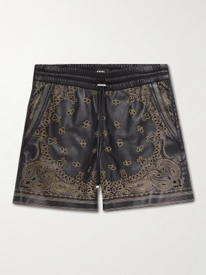 Wide-Leg Laser-Cut Leather Drawstring Shorts Wide-Leg Laser-Cut Leather Drawstring Shorts