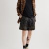 Wide-Leg Laser-Cut Leather Drawstring Shorts - OU