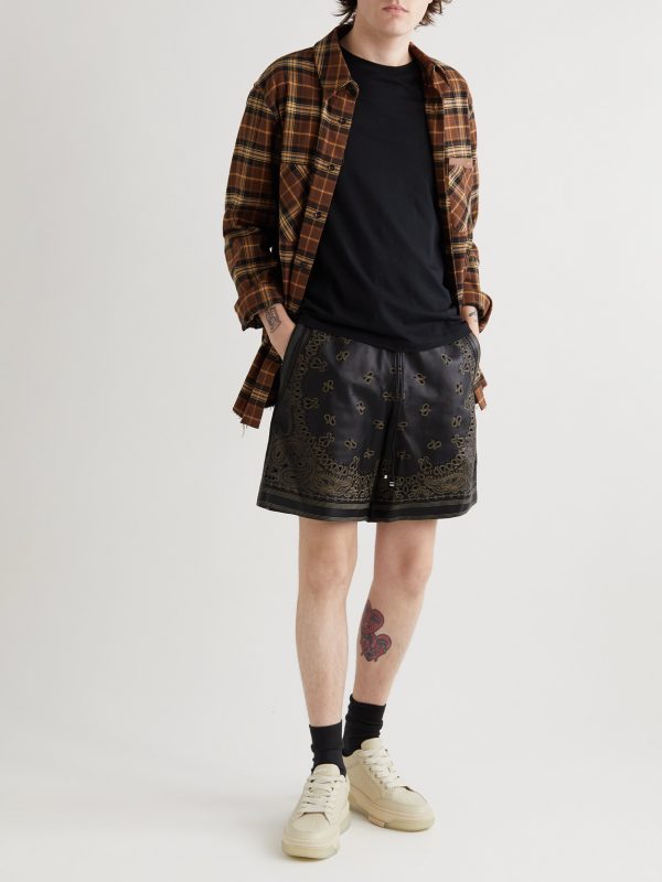 Wide-Leg Laser-Cut Leather Drawstring Shorts - OU