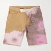 Wide-Leg Distressed Tie-Dyed Denim Shorts Wide-Leg Distressed Tie-Dyed Denim Shorts