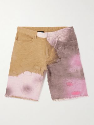 Wide-Leg Distressed Tie-Dyed Denim Shorts Wide-Leg Distressed Tie-Dyed Denim Shorts