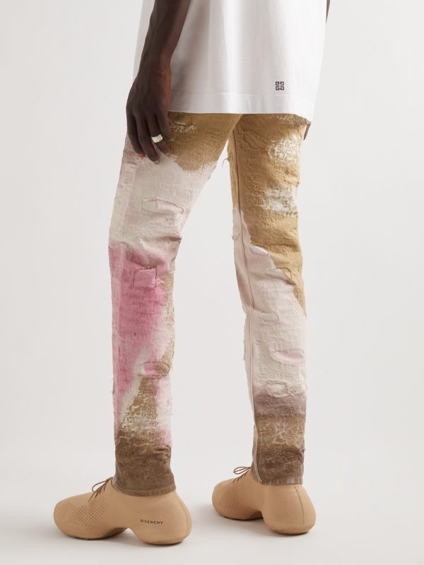 Slim-Fit Tapered Distressed Tie-Dyed Jeans - BK Slim-Fit Tapered Distressed Tie-Dyed Jeans - BK