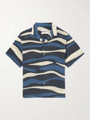 Gioia Convertible-Collar Printed Silk-Satin Shirt