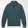 Leather-Trimmed Ribbed Wool Half-Zip Sweatshirt Leather-Trimmed Ribbed Wool Half-Zip Sweatshirt