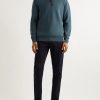 Leather-Trimmed Ribbed Wool Half-Zip Sweatshirt - OU Leather-Trimmed Ribbed Wool Half-Zip Sweatshirt - OU