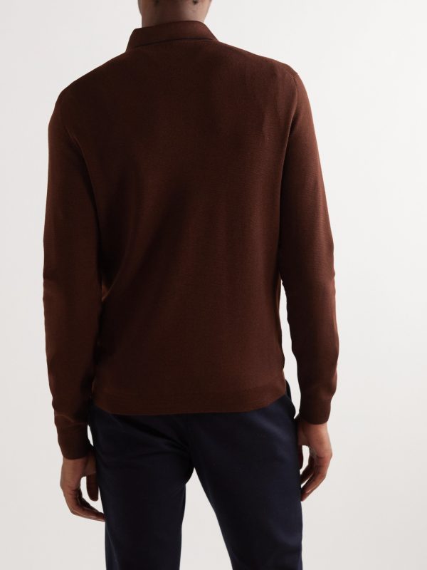 Slim-Fit Wool and Silk-Blend Half-Zip Polo Shirt - BK Slim-Fit Wool and Silk-Blend Half-Zip Polo Shirt - BK