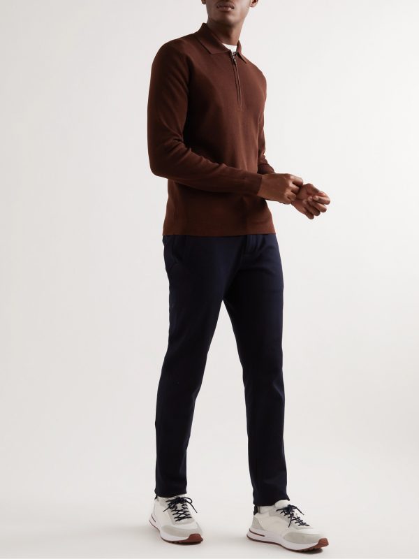 Slim-Fit Wool and Silk-Blend Half-Zip Polo Shirt - OU Slim-Fit Wool and Silk-Blend Half-Zip Polo Shirt - OU