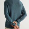 Slim-Fit Leather-Trimmed Ribbed Virgin Wool Sweater - BK Slim-Fit Leather-Trimmed Ribbed Virgin Wool Sweater - BK