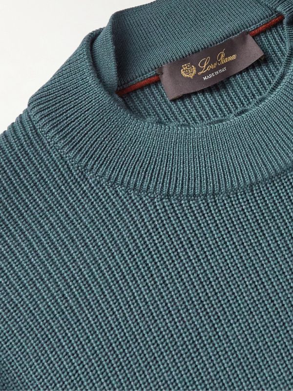 Slim-Fit Leather-Trimmed Ribbed Virgin Wool Sweater - CU Slim-Fit Leather-Trimmed Ribbed Virgin Wool Sweater - CU